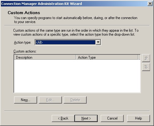 Figure 1: The Custom Actions screen of the CMAK Wizard