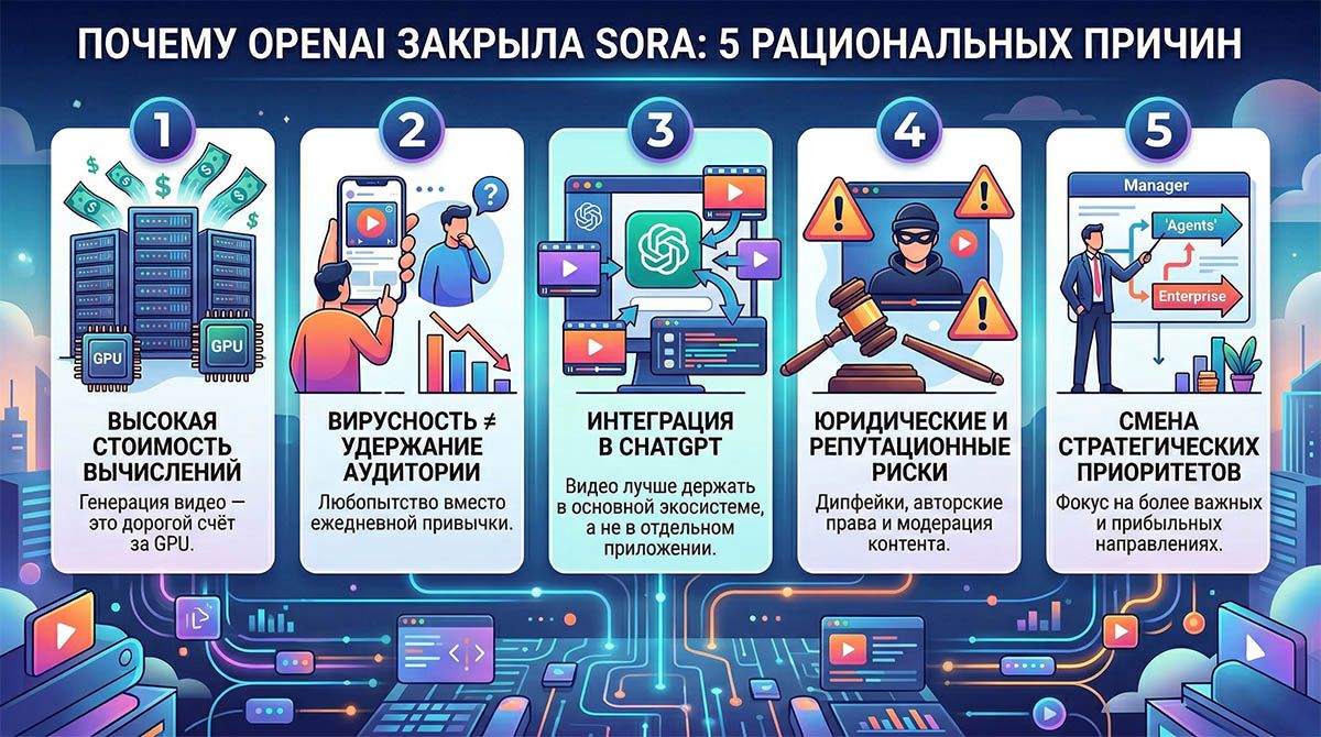 Почему OpenAI закрыла Sora: 5 рациональных причин и что будет с ИИ-видео дальше