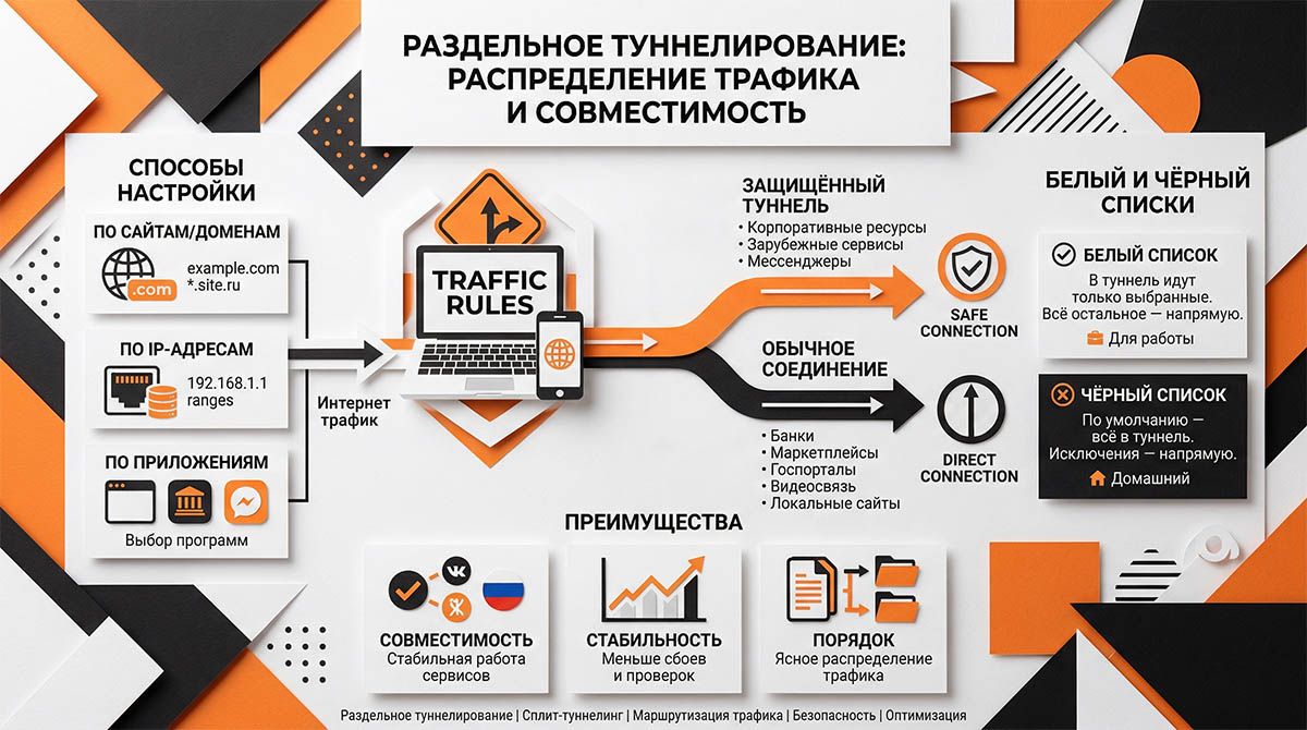 Раздельное туннелирование, сплит-туннелинг, маршрутизация трафика, оптимизация сети