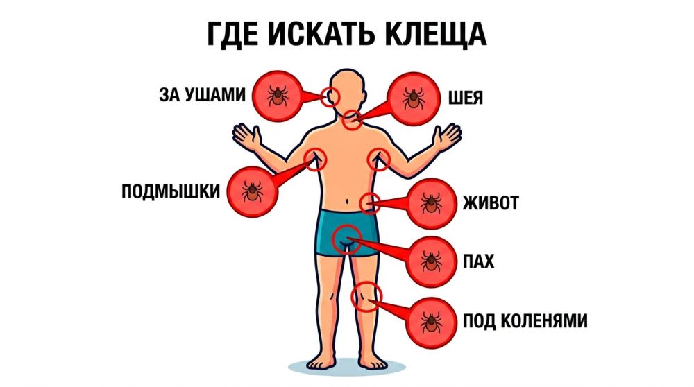 Где искать клеща на теле.