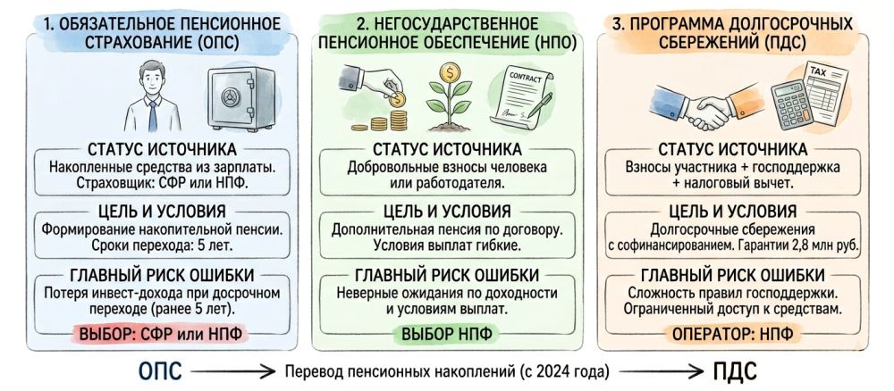 Схема выбора между тремя пенсионными режимами