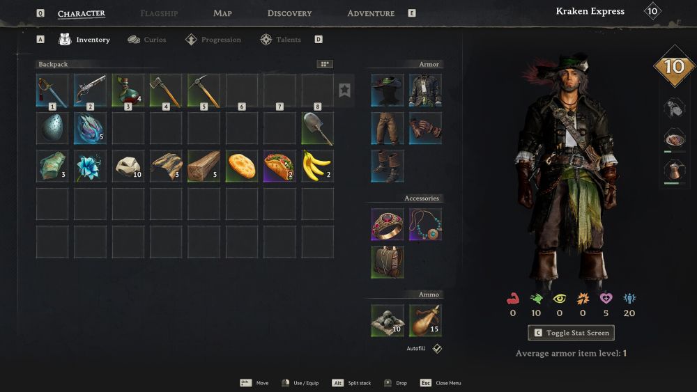 Виндроуз, Windrose, инвентарь