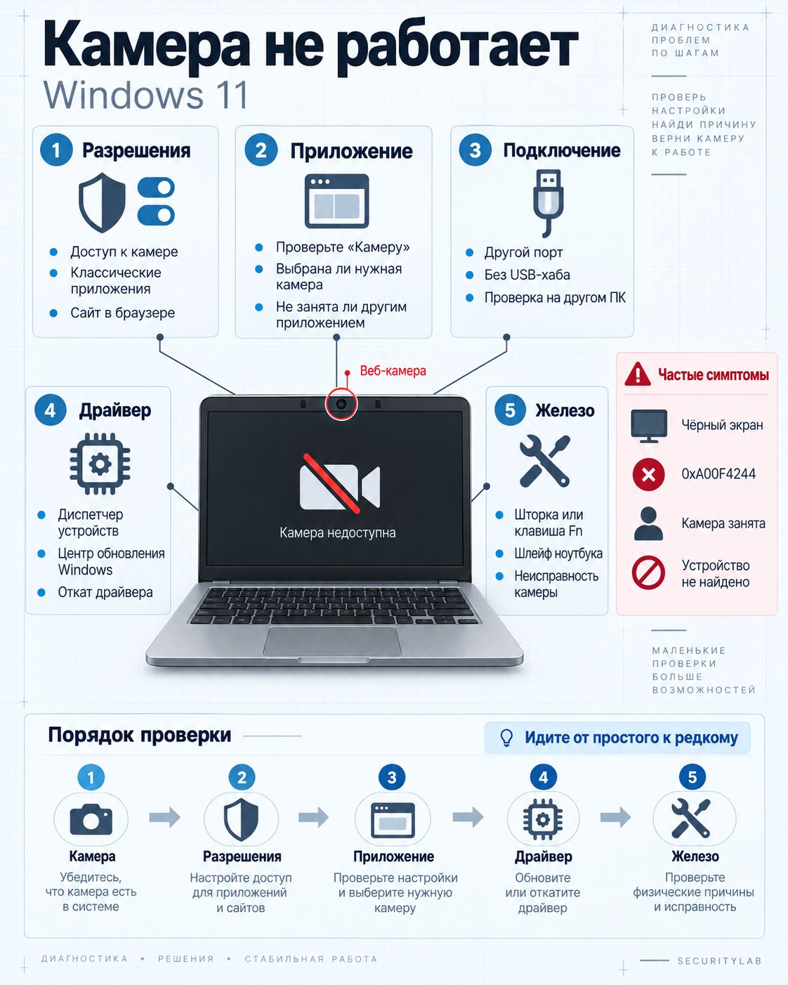 Windows 11 не видит камеру или показывает чёрный экран