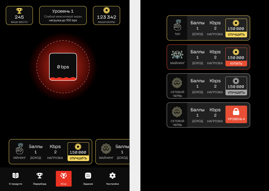 Геймплей игры, скриншот одной из рабочих версий с примерами визуалов