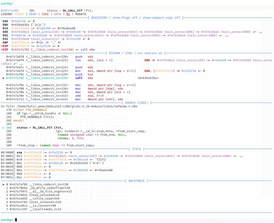 Переход на контролируемый адрес внутри __libio_codecvt_in()