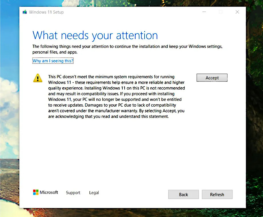 Для установки Windows 11 на устаревшие ПК нужно отказаться от обновлений безопасности