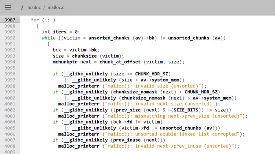Проверки malloc() для чанков в бине unsorted